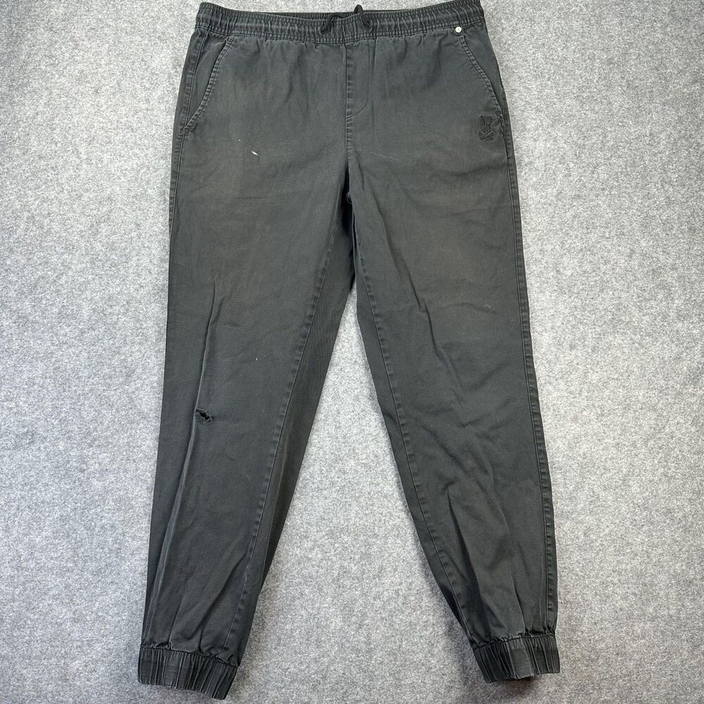 Psycho Bunny Jogger Pants Mens Medium Black Elastic Waist Cuffed Logo Casual